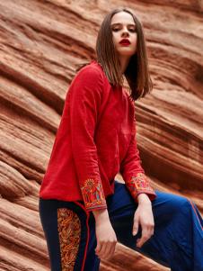 2018印巴文化女装红色刺绣上衣
