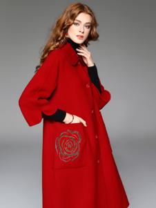 曼柏优妮新款红色呢子大衣